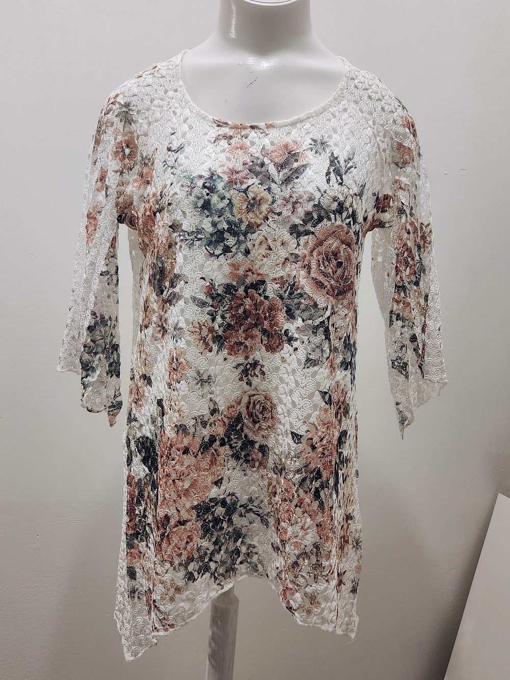 Brittany Black Cream And White Lace Tunic with Blush and Green Floral Print